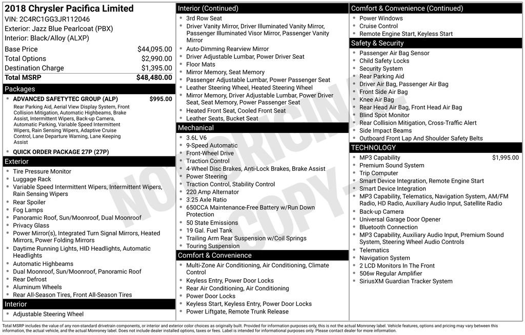Used 2018 Chrysler Pacifica Limited w/ Advanced Safetytec Group FWD image 2