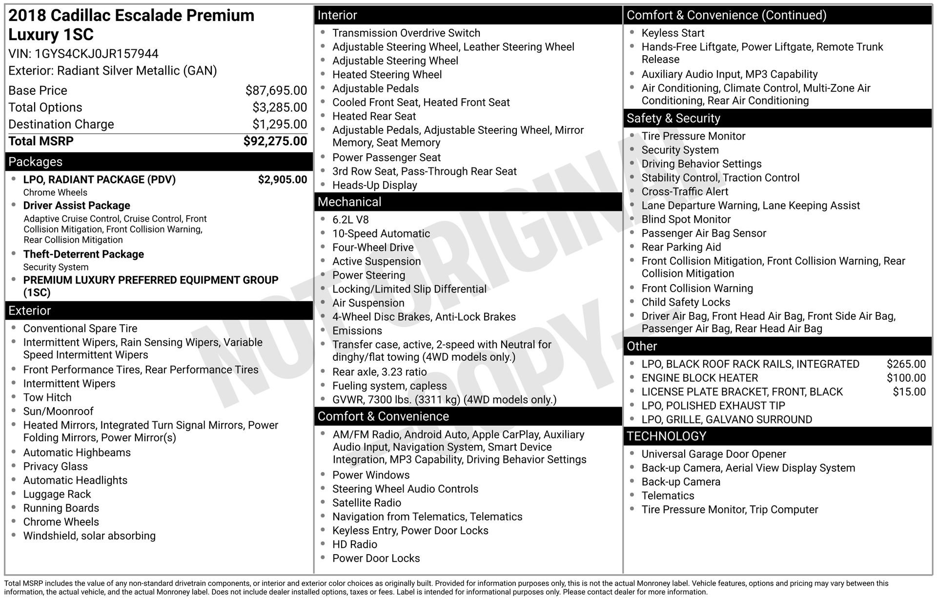 Used 2018 Cadillac Escalade Premium Luxury w/ LPO, Radiant Package image 31