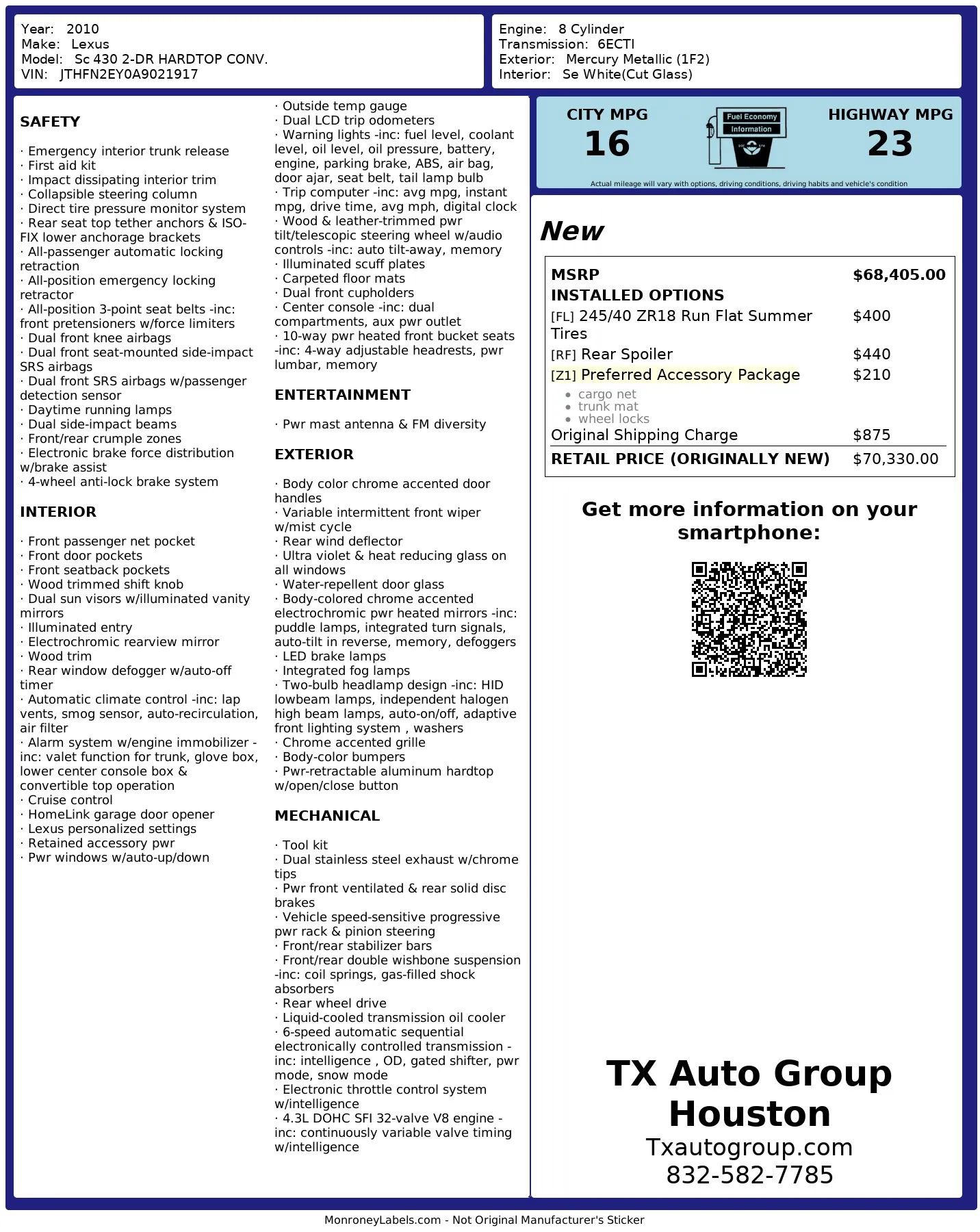 Used 2010 Lexus SC 430 SC 430 Convertible 2D image 4