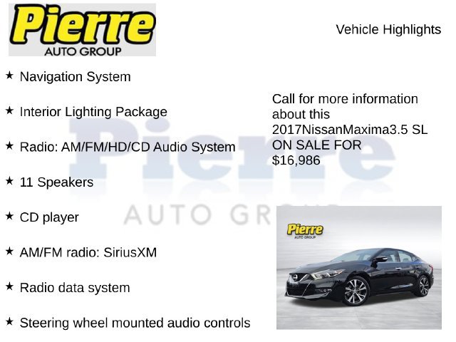 Used 2017 Nissan Maxima 3.5 SL w/ Interior Lighting Package FWD image 7