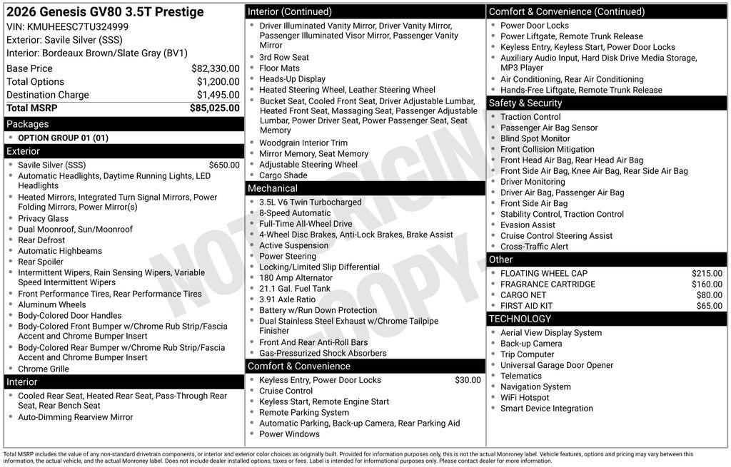 New 2026 Genesis GV80 3.5T Prestige image 4