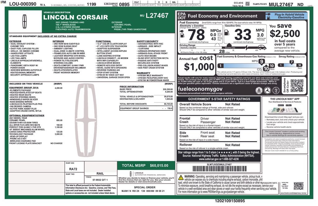 Used 2021 Lincoln Corsair Grand Touring w/ Equipment Group 301A AWD/4WD image 53