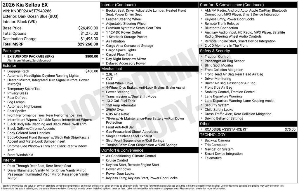 Used 2026 Kia Seltos EX w/ EX Sunroof Package FWD image 6