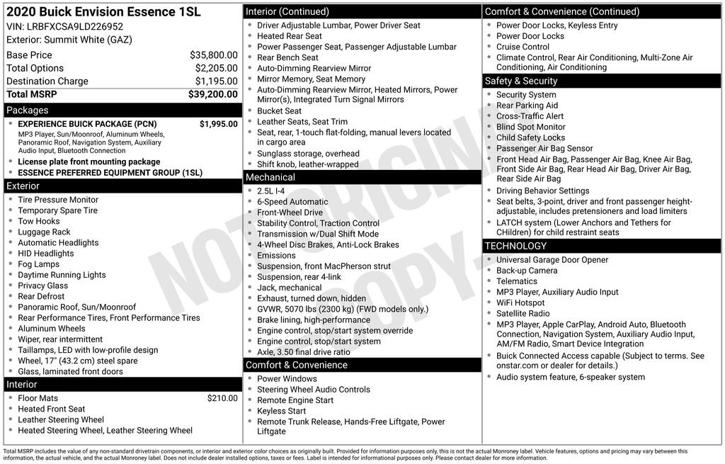 Used 2020 Buick Envision Essence w/ Experience Buick Package FWD image 4