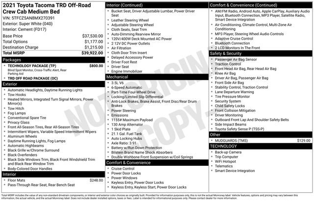 Used 2021 Toyota Tacoma TRD Off-Road w/ Technology Package image 33