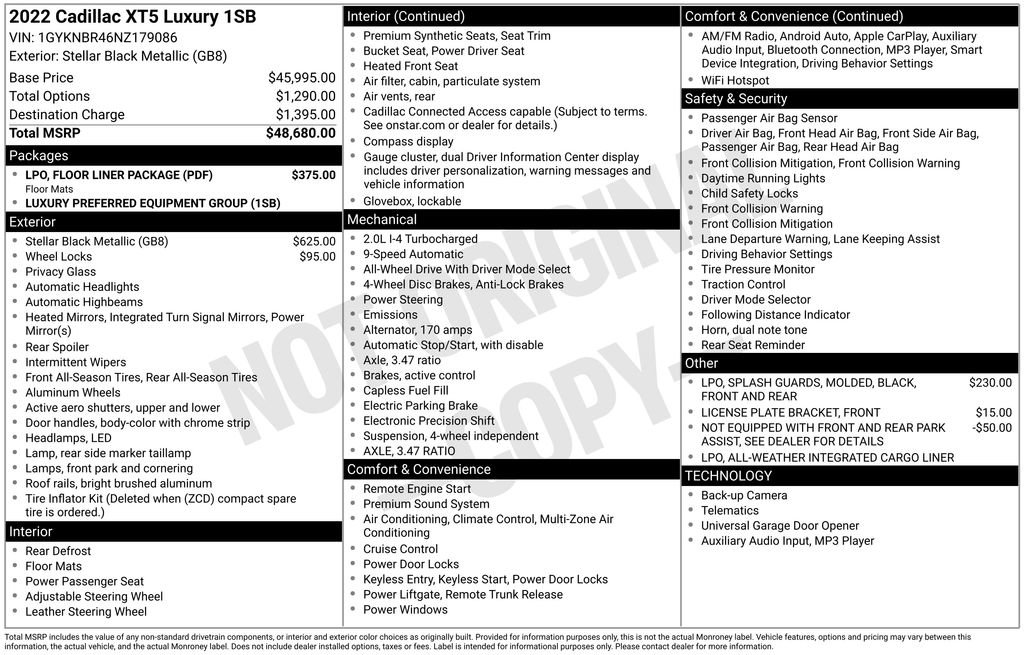 Used 2022 Cadillac XT5 Luxury w/ LPO, Floor Liner Package image 34