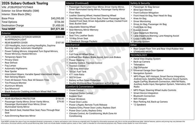 New 2026 Subaru Outback Touring AWD/4WD image 2