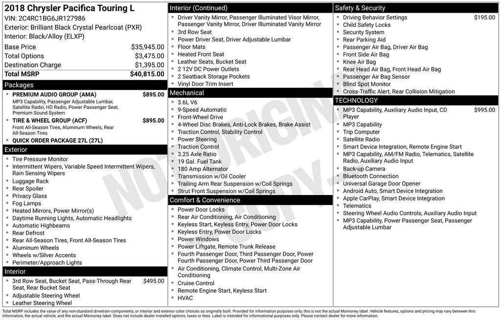 Used 2018 Chrysler Pacifica Touring-L w/ Tire & Wheel Group FWD image 6