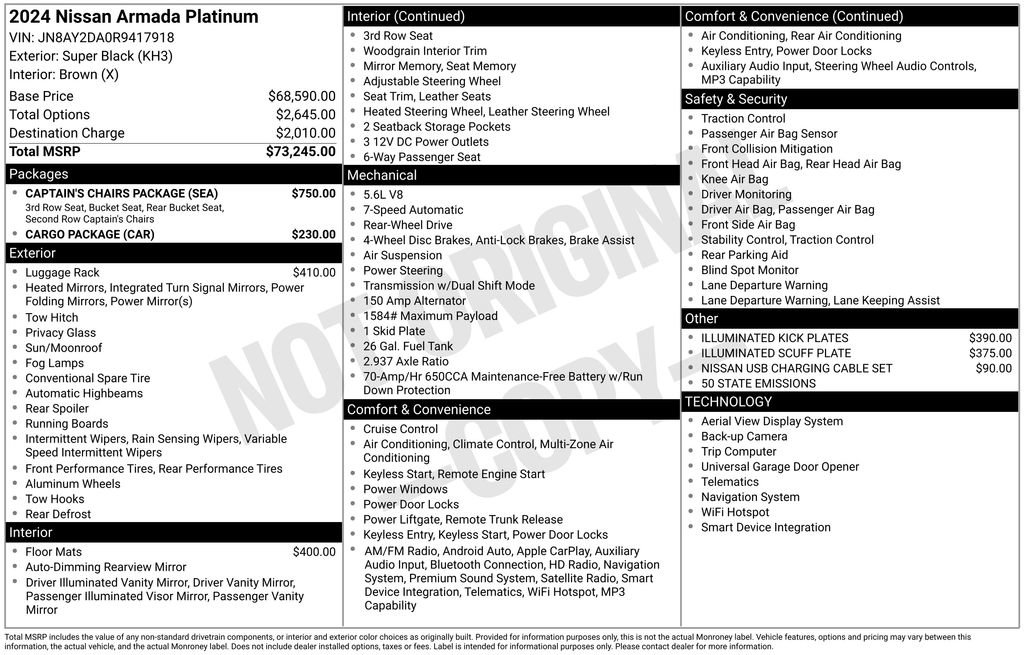 Used 2024 Nissan Armada Platinum w/ Captain's Chairs Package RWD image 5
