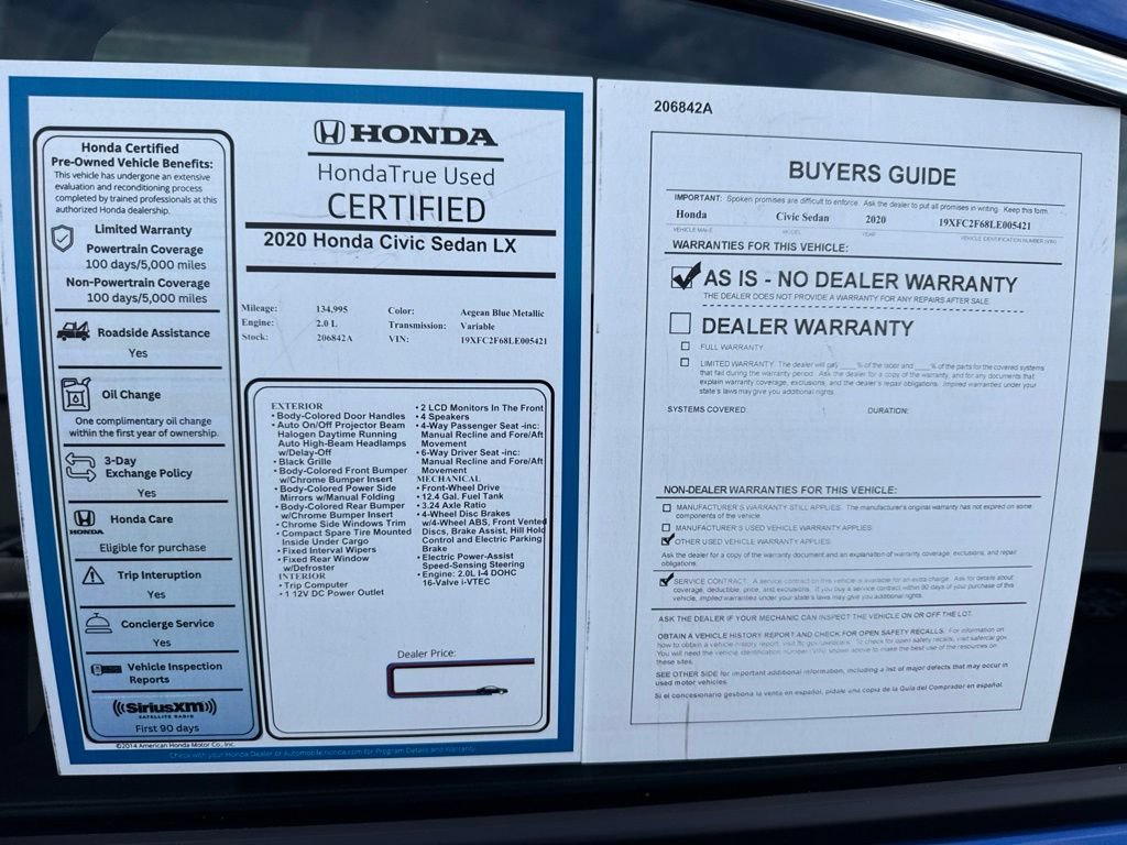 Certified 2020 Honda Civic LX image 11