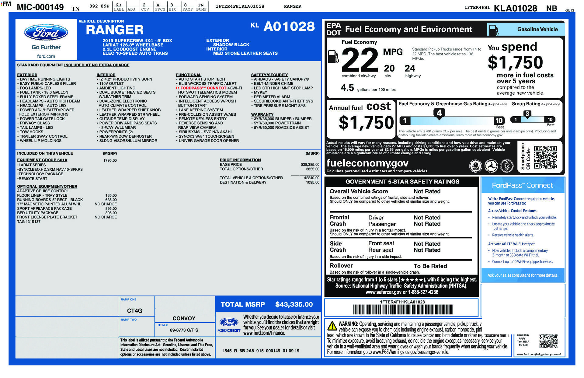 Used 2019 Ford Ranger Lariat w/ Equipment Group 501A Mid AWD/4WD image 5