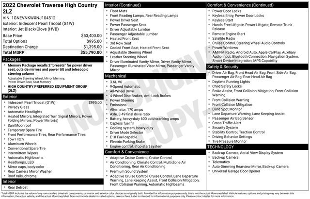 Certified 2022 Chevrolet Traverse High Country AWD/4WD image 40