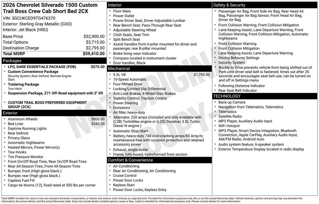 New 2026 Chevrolet Silverado 1500 Custom Trail Boss w/ LPO, Dark Essentials Package AWD/4WD image 11