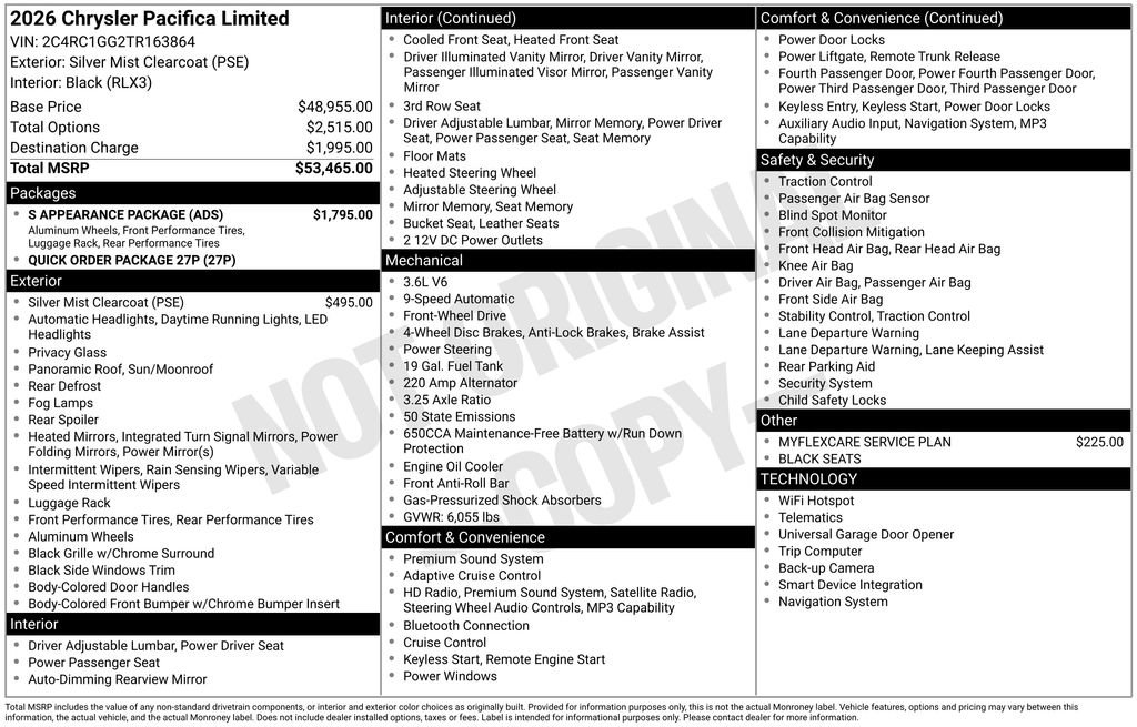 New 2026 Chrysler Pacifica Limited w/ S Appearance Package image 3