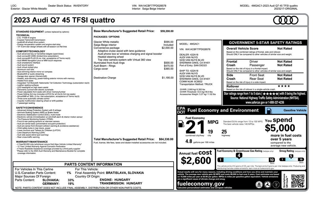 Used 2023 Audi Q7 2.0T Premium w/ Convenience Package AWD/4WD image 4