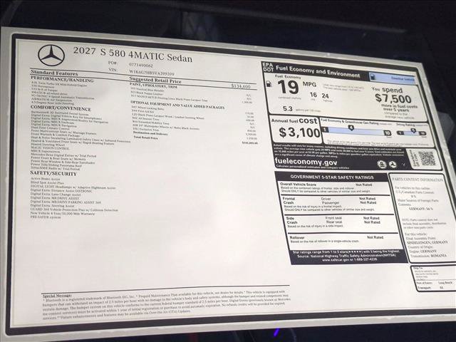 New 2027 Mercedes-Benz S 580 4MATIC Sedan image 16
