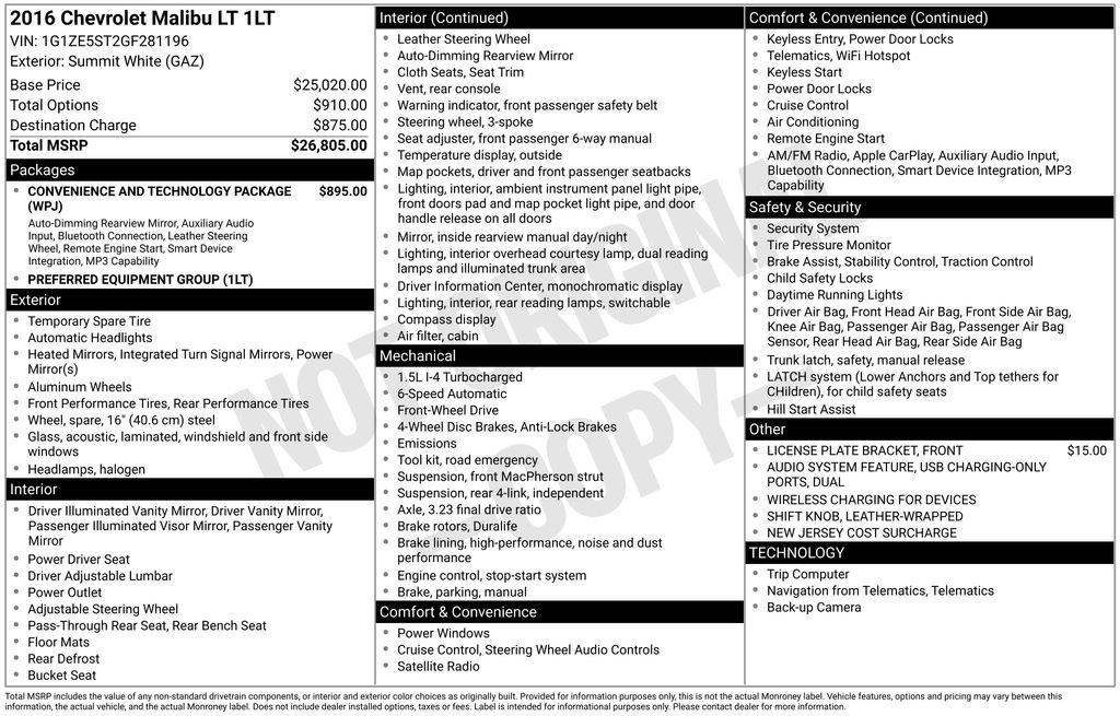 Used 2016 Chevrolet Malibu LT FWD image 2