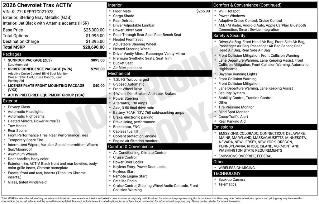 New 2026 Chevrolet Trax ACTIV w/ Sunroof Package image 4