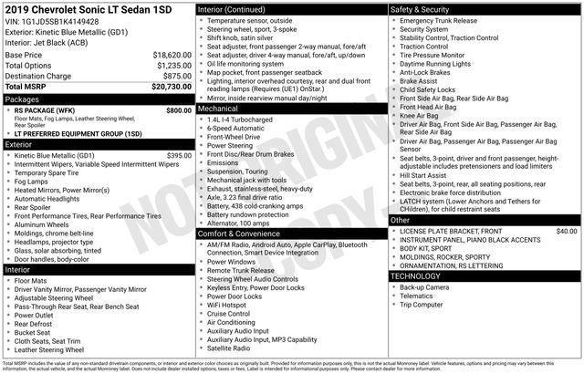 Used 2019 Chevrolet Sonic LT w/ RS Package FWD image 29