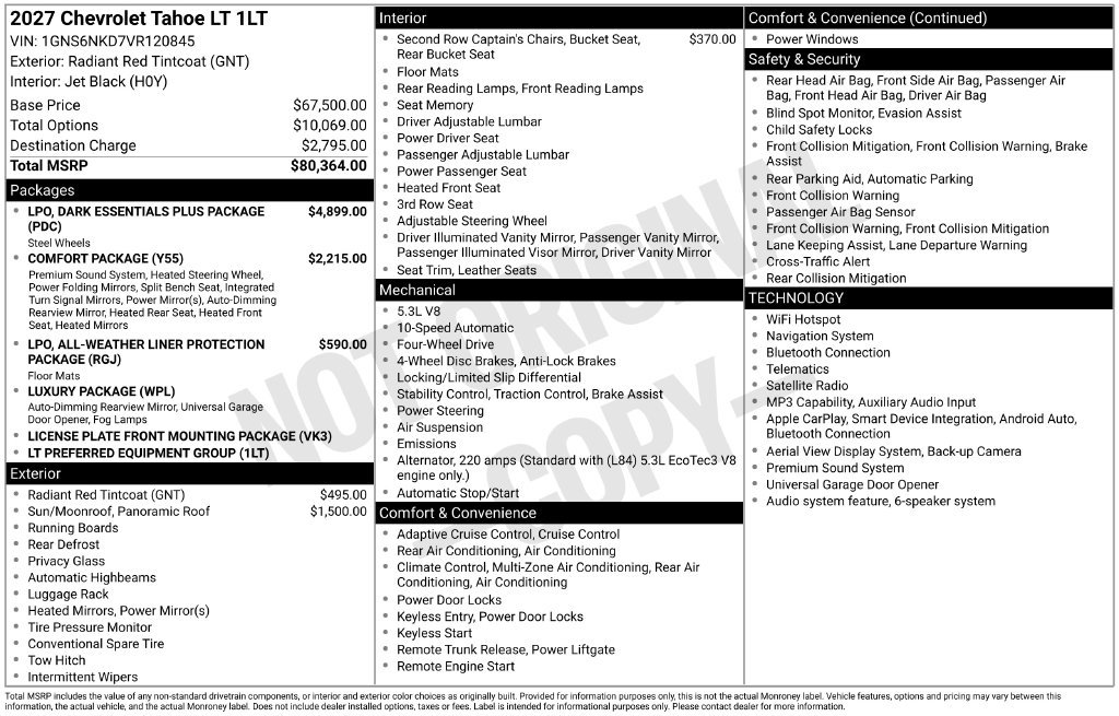 New 2027 Chevrolet Tahoe LT AWD/4WD image 30