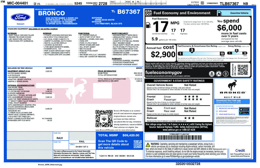 New 2026 Ford Bronco Outer Banks w/ Sasquatch Package AWD/4WD image 8