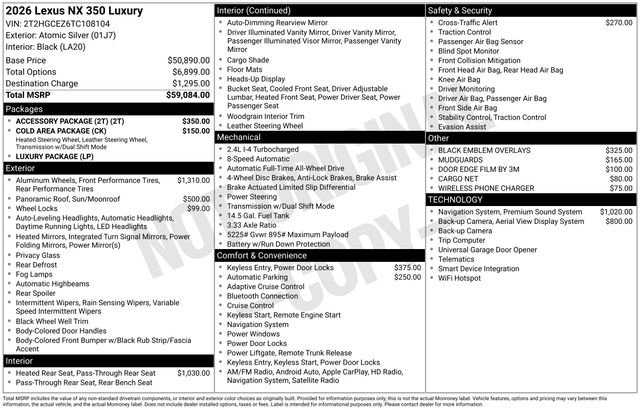 New 2026 Lexus NX 350 AWD w/ Accessory Package (2T) image 36