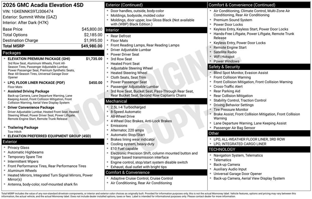 New 2026 GMC Acadia Elevation w/ Elevation Premium Package AWD/4WD image 25