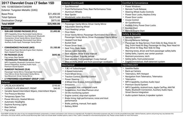 Used 2017 Chevrolet Cruze LT w/ Sun And Sound Package FWD image 52