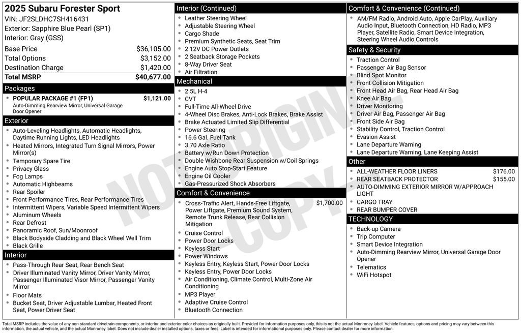Used 2025 Subaru Forester Sport w/ Popular Package #1 image 30
