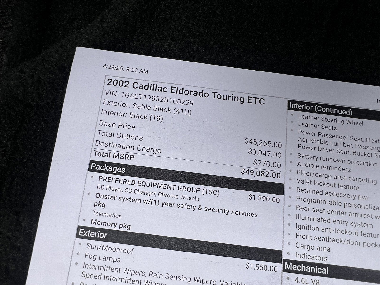 Used 2002 Cadillac Eldorado Touring w/ Preffered Equipment Group FWD image 33