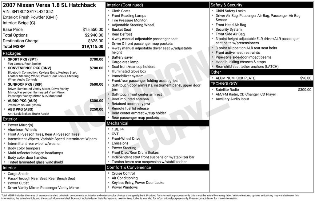 Used 2007 Nissan Versa SL w/ Convenience Pkg image 7