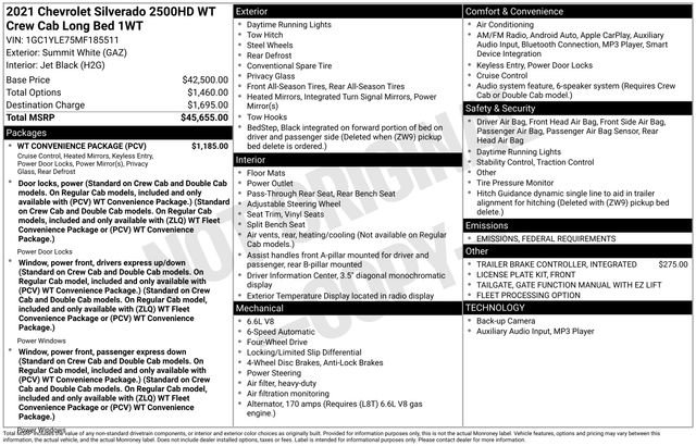 Used 2021 Chevrolet Silverado 2500 W/T w/ WT Convenience Package image 2