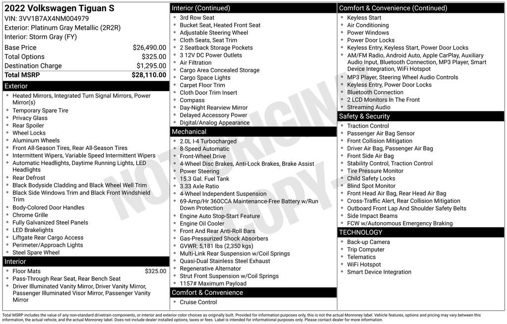 Certified 2022 Volkswagen Tiguan S FWD image 31