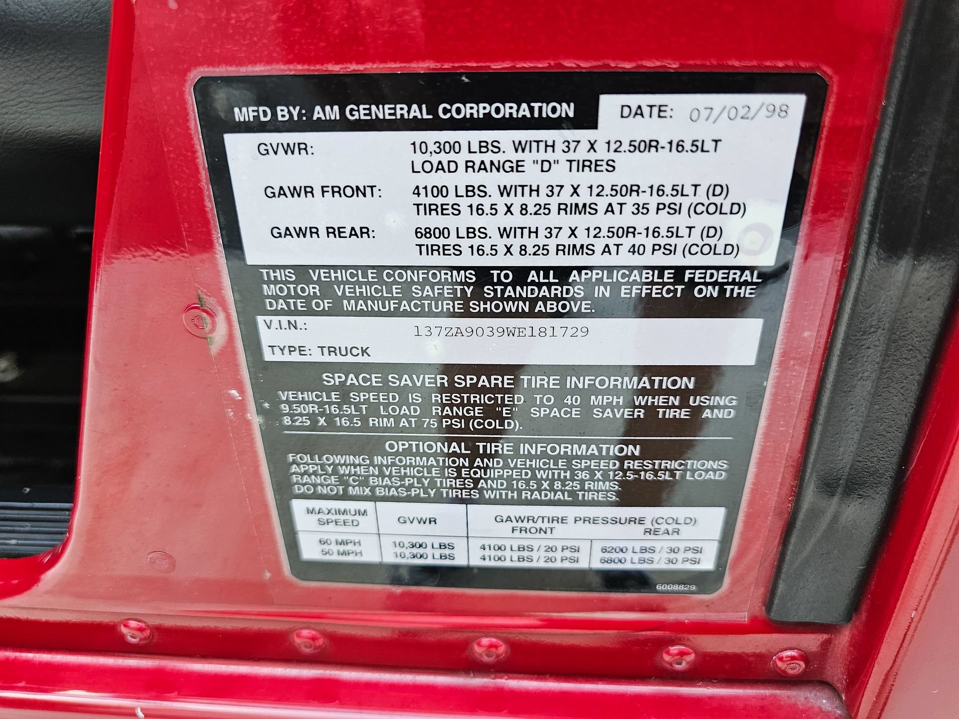 Used 1998 HUMMER H1 4-Door Open Top AWD/4WD image 73