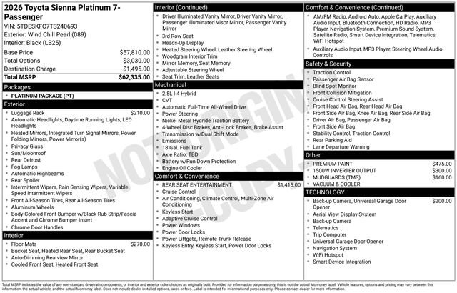 New 2026 Toyota Sienna Platinum image 7