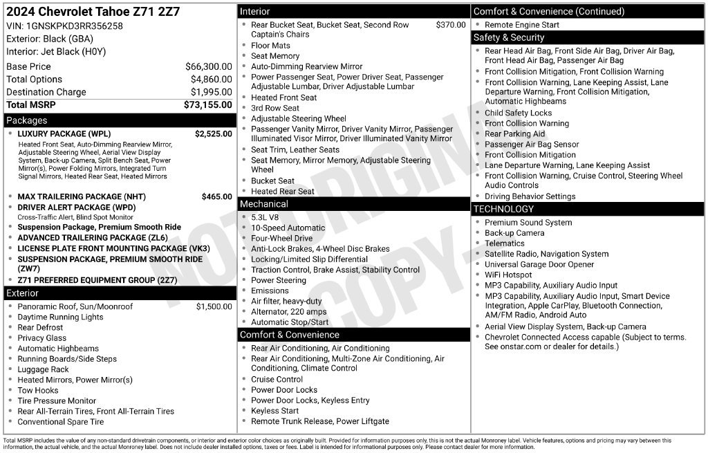Used 2024 Chevrolet Tahoe Z71 w/ Luxury Package AWD/4WD image 29