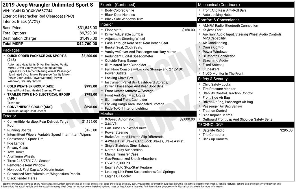 Used 2019 Jeep Wrangler Unlimited Sport S AWD/4WD image 10