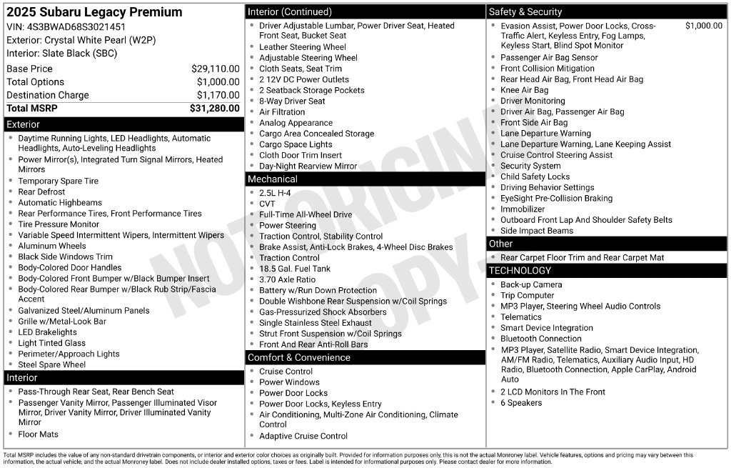 Certified 2025 Subaru Legacy Premium AWD/4WD image 6