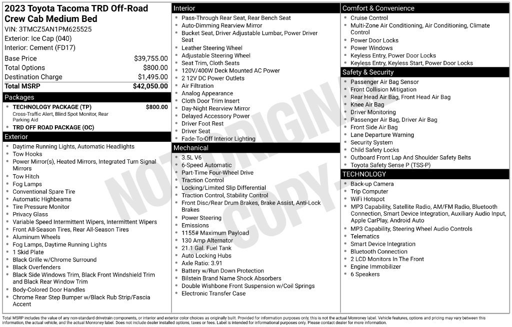 Used 2023 Toyota Tacoma TRD Off-Road w/ Technology Package AWD/4WD image 7