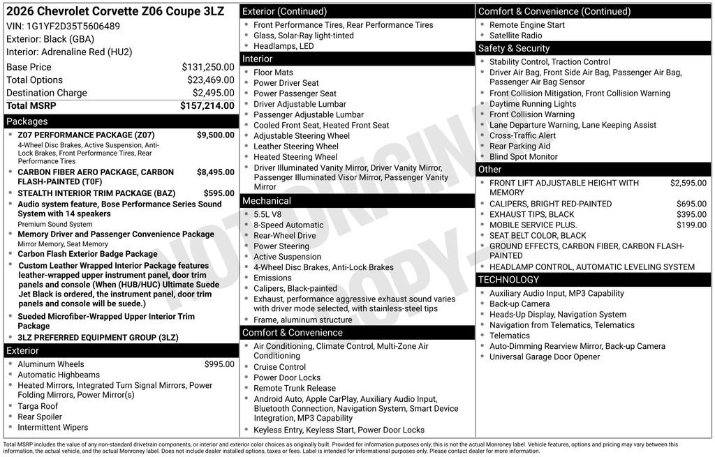 New 2026 Chevrolet Corvette Z06 w/ Z07 Performance Package RWD image 23