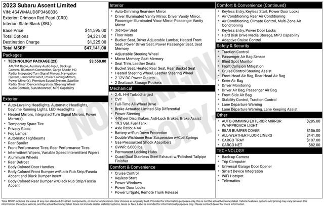 Used 2023 Subaru Ascent Limited w/ Technology Package AWD/4WD image 11