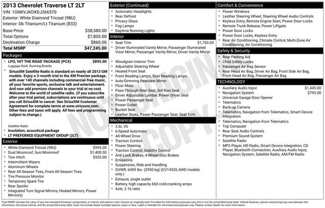 Used 2013 Chevrolet Traverse LT w/ LPO, 'HIT The Road' Package AWD/4WD image 6