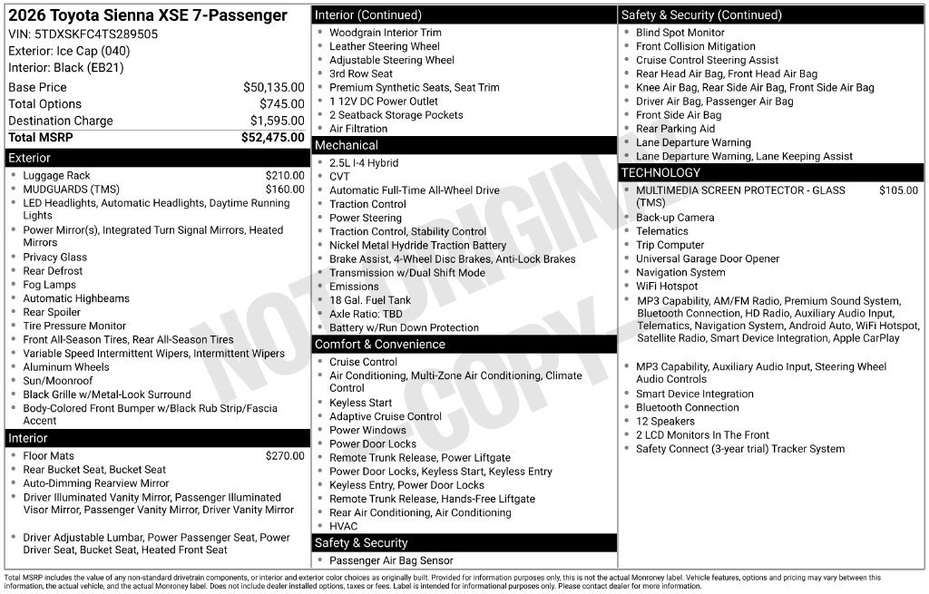 New 2026 Toyota Sienna XSE AWD/4WD image 3