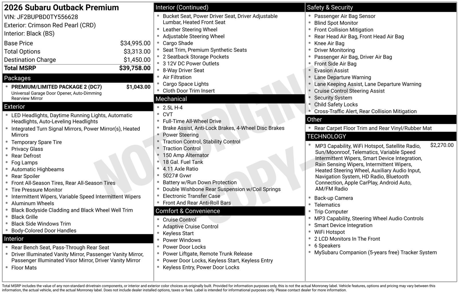 New 2026 Subaru Outback Premium w/ Premium/Limited Package 2 AWD/4WD image 3