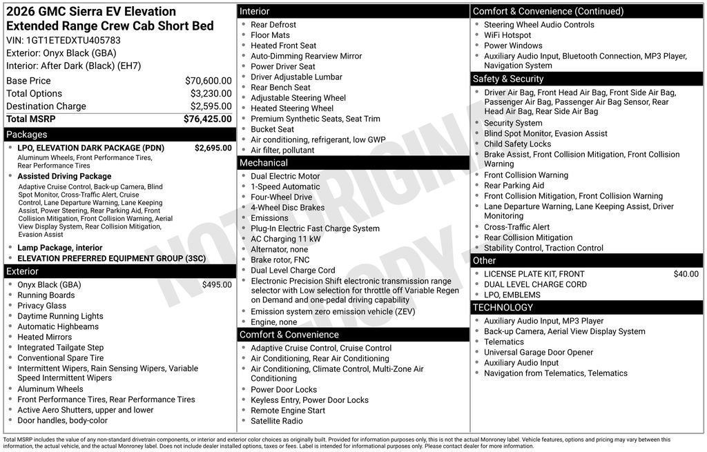 New 2026 GMC Sierra EV Elevation w/ LPO, Elevation Dark Package AWD/4WD image 39