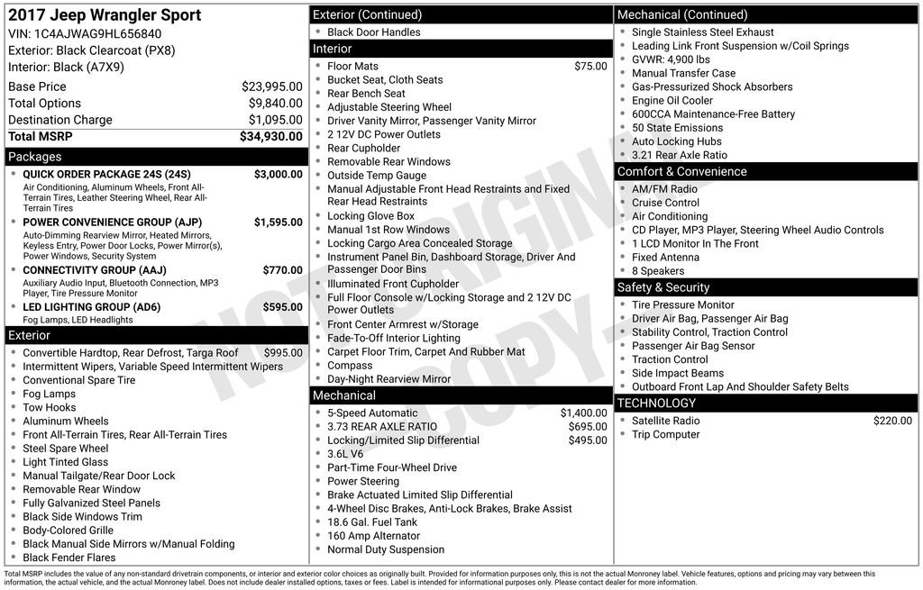 Used 2017 Jeep Wrangler Sport w/ Quick Order Package 24S image 6