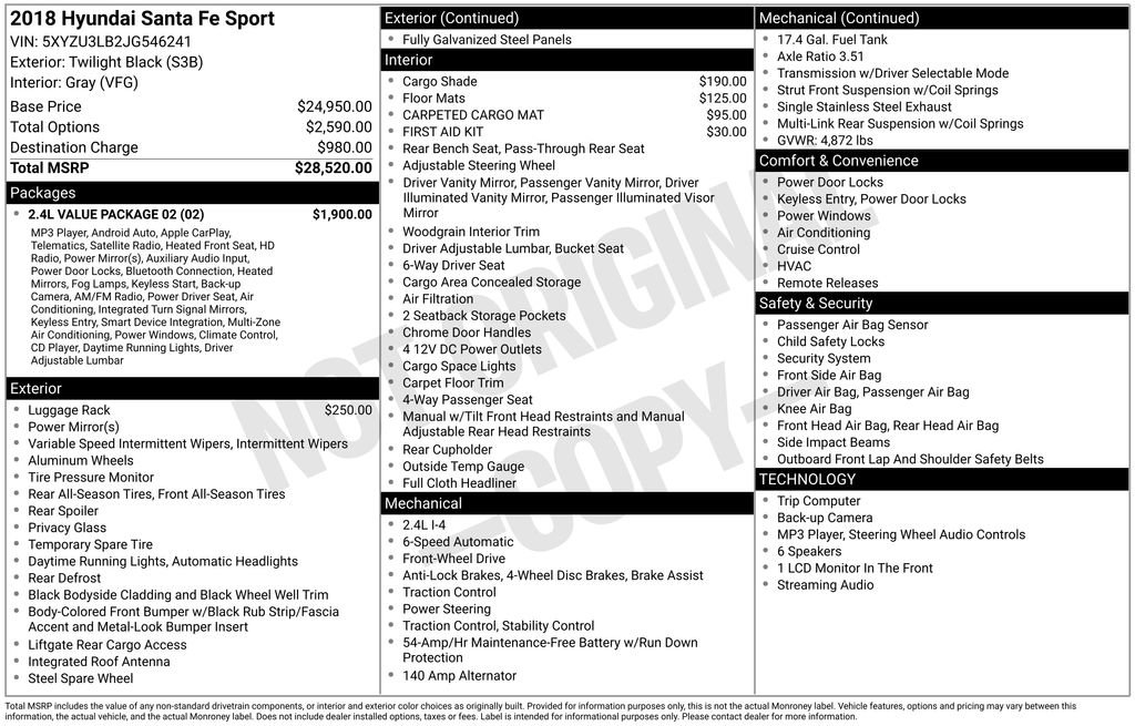 Used 2018 Hyundai Santa Fe Sport w/ 2.4L Value Package 02 FWD image 3
