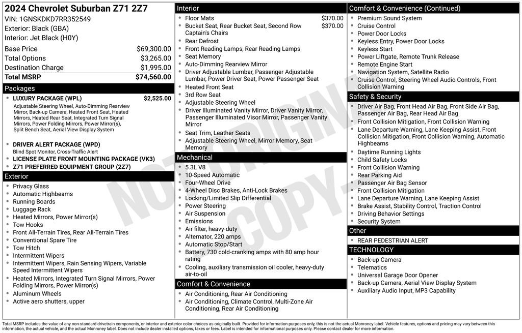 Used 2024 Chevrolet Suburban Z71 w/ Luxury Package AWD/4WD image 2