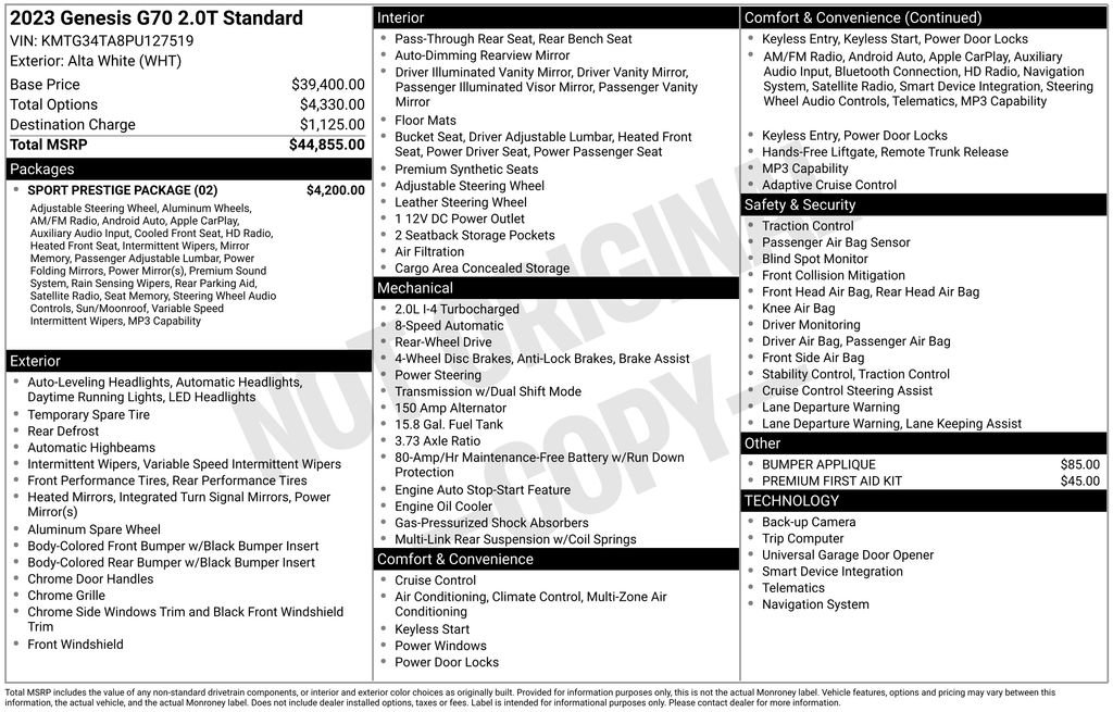 Certified 2023 Genesis G70 2.0T w/ Sport Prestige Package RWD image 14