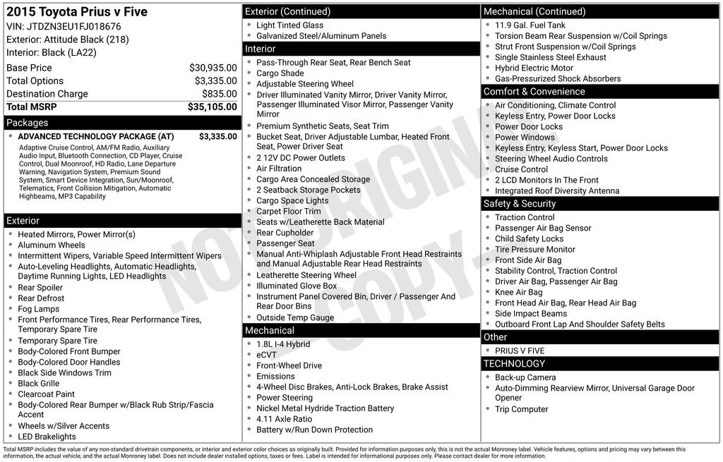 Used 2015 Toyota Prius V Five w/ Advanced Technology Package FWD image 36